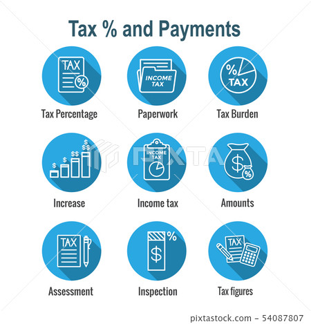 Tax concept with percentage paid, icon and income Tax concept with percentage paid, icon and income 54087807