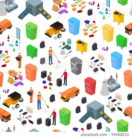 Garbage Recycling Signs 3d Seamless Pattern Background Isometric View. Vector 54088010