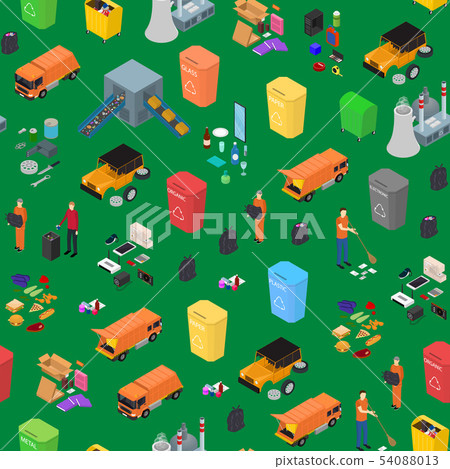 Garbage Recycling Signs 3d Seamless Pattern Background Isometric View. Vector Garbage Recycling Signs 3d Seamless Pattern Background Isometric View. Vector 54088013