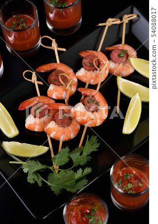 Appetizer shrimp with chorizo sausage Appetizer shrimp with chorizo sausage 54088017