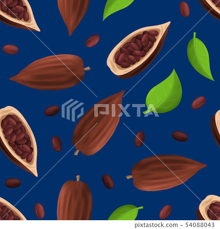 Realistic Detailed 3d Dry Cocoa Pods Seamless Pattern Background. Vector 54088043