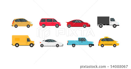 Cartoon Color Modern Car Icons Set. Vector 54088067
