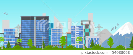 Cartoon City Panorama Summer Outdoor Scene. Vector 54088068