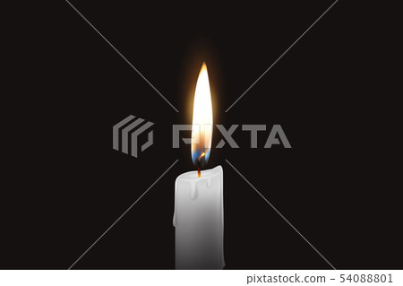 Vector 3d Realistic One Single Rendwer White Paraffin or Wax Burning Candle Closeup Isolated on Dark 54088801