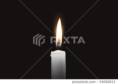 Vector 3d Realistic One Single Rendwer White Paraffin or Wax Burning Candle Closeup Isolated on Dark 54088813