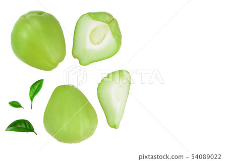 fresh Chayote vegetable isolated on white background with copy space for your text. Top view. Flat 54089022