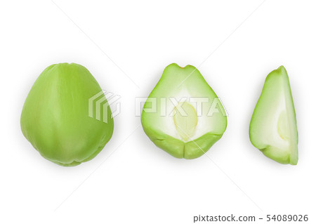 fresh Chayote vegetable isolated on white background. Top view. Flat lay fresh Chayote vegetable isolated on white background. Top view. Flat lay 54089026
