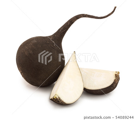 Black radish with slices isolated on white background 54089244