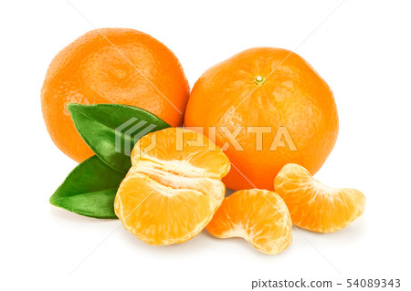 tangerine or mandarin fruit with leaves isolated on white background tangerine or mandarin fruit with leaves isolated on white background 54089343
