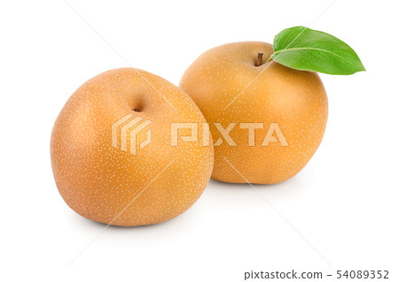 Fresh asian pear with leaf isolated on white background Fresh asian pear with leaf isolated on white background 54089352