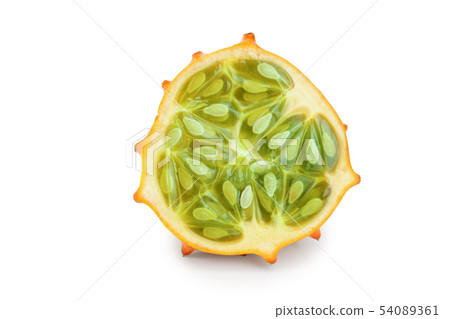Kiwano or horned melon half isolated on white background 54089361