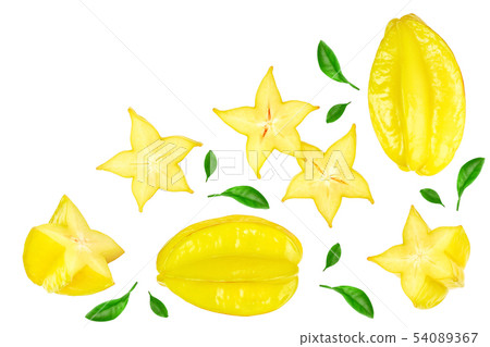 Carambola or star-fruit isolated on white background with copy space for your text. Top view. Flat 54089367