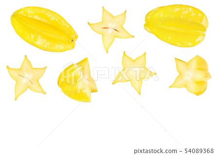 Carambola or star-fruit isolated on white background with copy space for your text. Top view. Flat Carambola or star-fruit isolated on white background with copy space for your text. Top view. Flat 54089368
