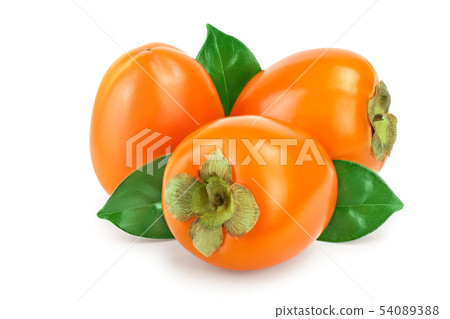 Persimmon fruit with leaves isolated on white background close-up 54089388