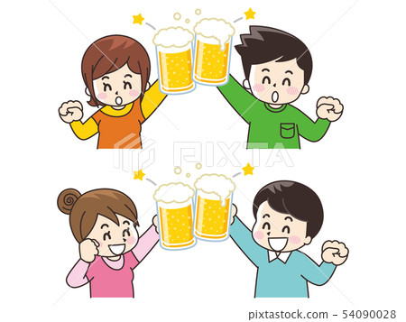 敬酒用啤酒的年輕人和婦女 54090028