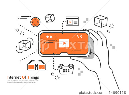 VR，WiFi，物聯網，事互聯網，線例證，例證，背景 54090138