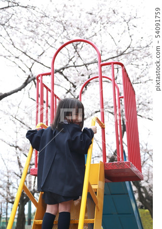 Entrance ceremony (Ohanami Sakura Sakura Sakura Daughter Woman Copy space girl Graduation ceremony Children's preschool play equipment) 54091759