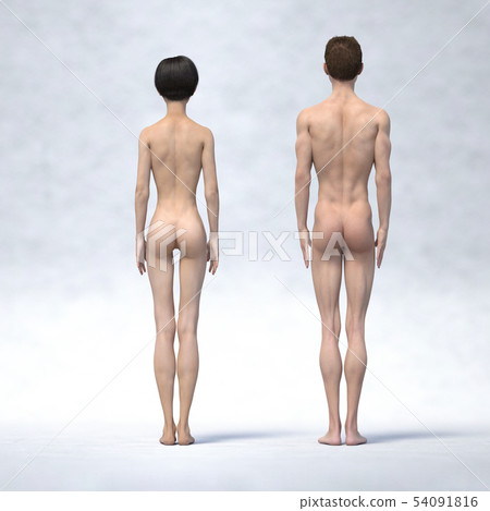 男女體型比較全裸照落後燙髮3DDC插圖素材 54091816