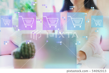 Online shopping theme with woman using her laptop Online shopping theme with woman using her laptop 54092013