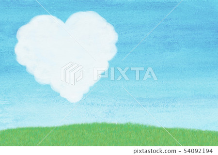 Blue sky heart cloud watercolor background - Stock Illustration ...