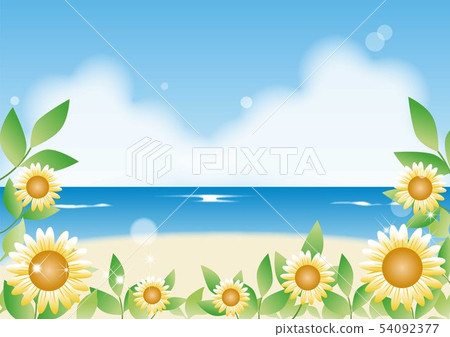 向日葵和海_背景 54092377
