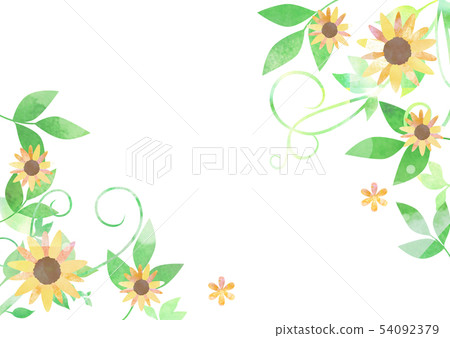 向日葵和葉子_水彩框架 54092379