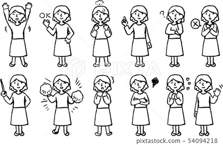 Female Loose Bob Housewife Pose Reaction Illustration Set Female Loose Bob Housewife Pose Reaction Illustration Set 54094218