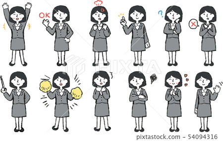 Woman suit Business woman OL Bob cut pose reaction illustration set 54094316