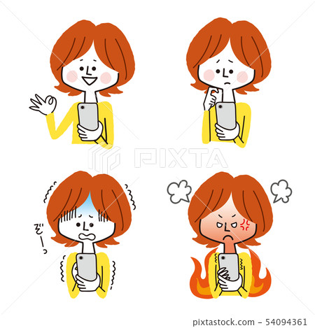 看著智能手機的女性的表情變化 54094361