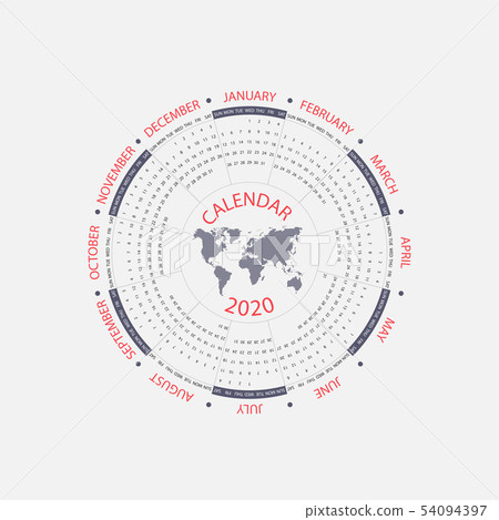 2020 Calendar Template.Circle calendar 54094397