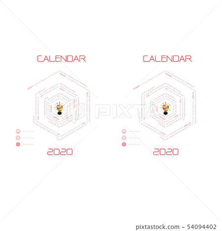 2020 Calendar Template.Hexagon shape 54094402