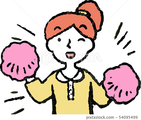 Female Ponytail Housewife Pose Reaction Upper Body Illustration 54095499