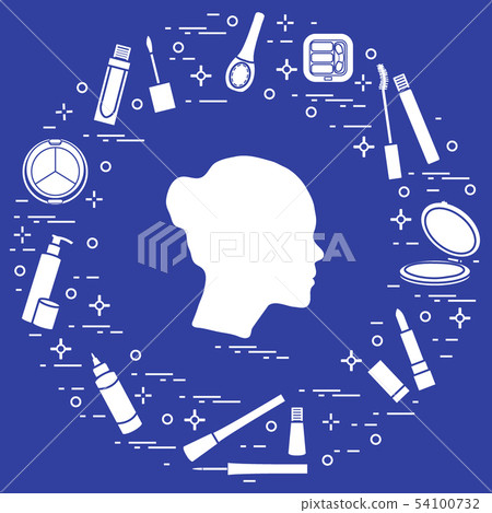 Silhouette of female head and various accessories 54100732