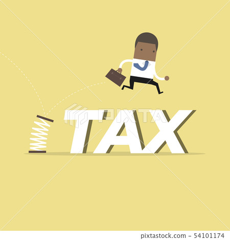 African businessman skipping taxes with spring. 54101174