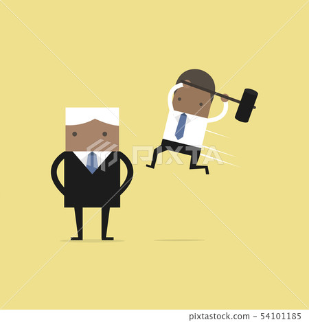 African businessman jump smash boss from the back. African businessman jump smash boss from the back. 54101185