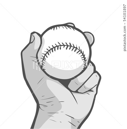 Illustration of baseball held in hand 54101897