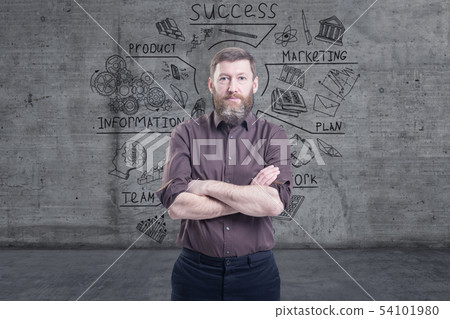 Handsome businessman against a concrete wall with sketch drawn on it 54101980