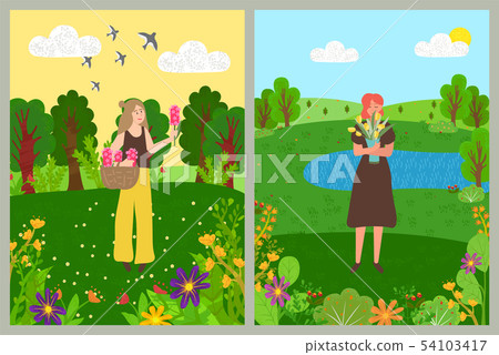 Summer Season, Forest with Flourishing Flowers Summer Season, Forest with Flourishing Flowers 54103417