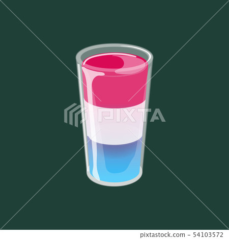 Cocktail shot glass of three layered jelly isolated on dark background. Cocktail shot glass of three layered jelly isolated on dark background. 54103572