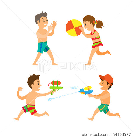 Summer Activity, Boy and Girl Playing on Beach 54103577
