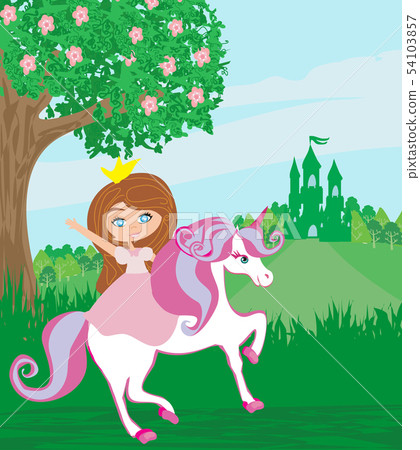 sweet little Princess riding a fairy-tale horse - Stock Illustration ...