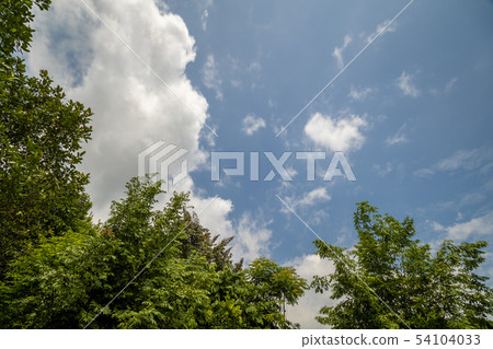 Sunny blue sky with soft clouds and bright sun 54104033