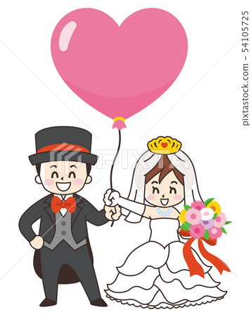 Bride And Groom And Heart Balloons Stock Illustration 54105725