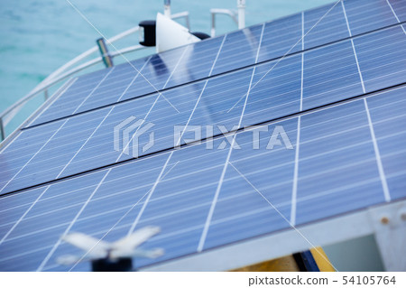 Solar cells on yacht in calm sea Solar cells on yacht in calm sea 54105764