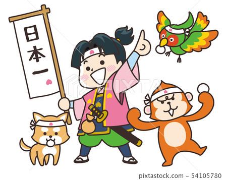 Momotaro and his companion dog, monkey, niece 54105780