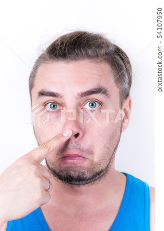 Emotional caucasian man showing gesture fingers Emotional caucasian man showing gesture fingers 54107950