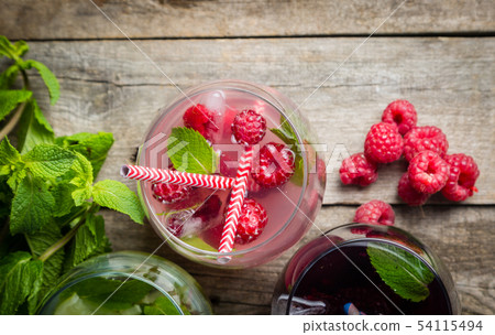 Selection of colorful infused waters in glasses Selection of colorful infused waters in glasses 54115494