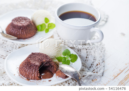 Chocolate fondant - lava cake with vanilla ice cream 54116476