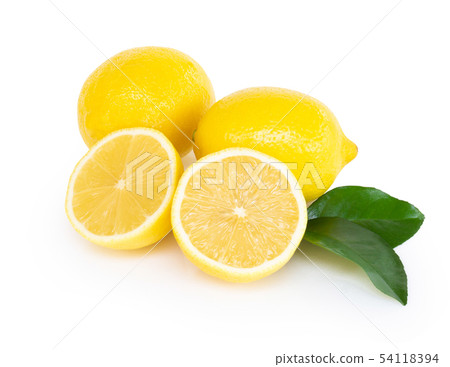 Closeup fresh lemon fruit slice isolated on white 54118394