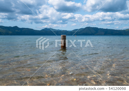 初夏從湖淺水突出的樁 初夏從湖淺水突出的樁 54120098